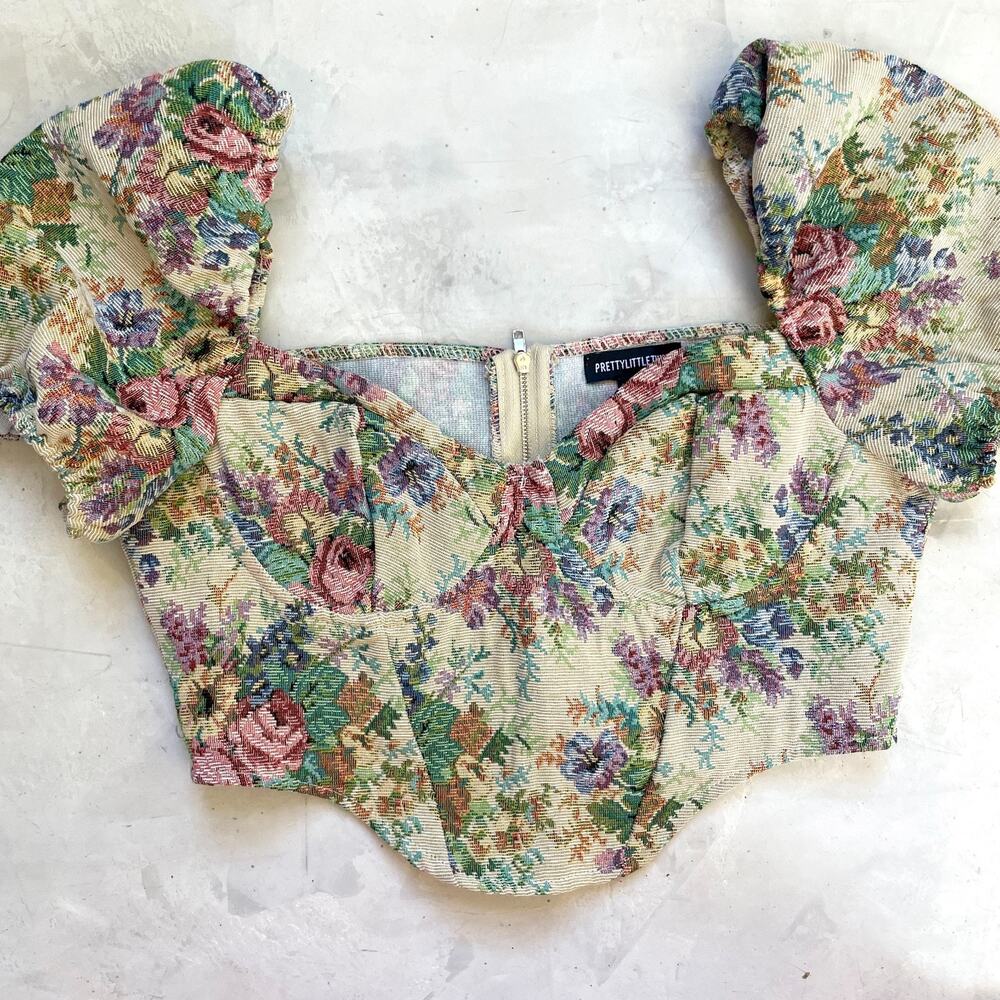 Floral Tapestry Boho Coquette Bustier Corset Crop Top Size 6 Fairy Cottagecore
